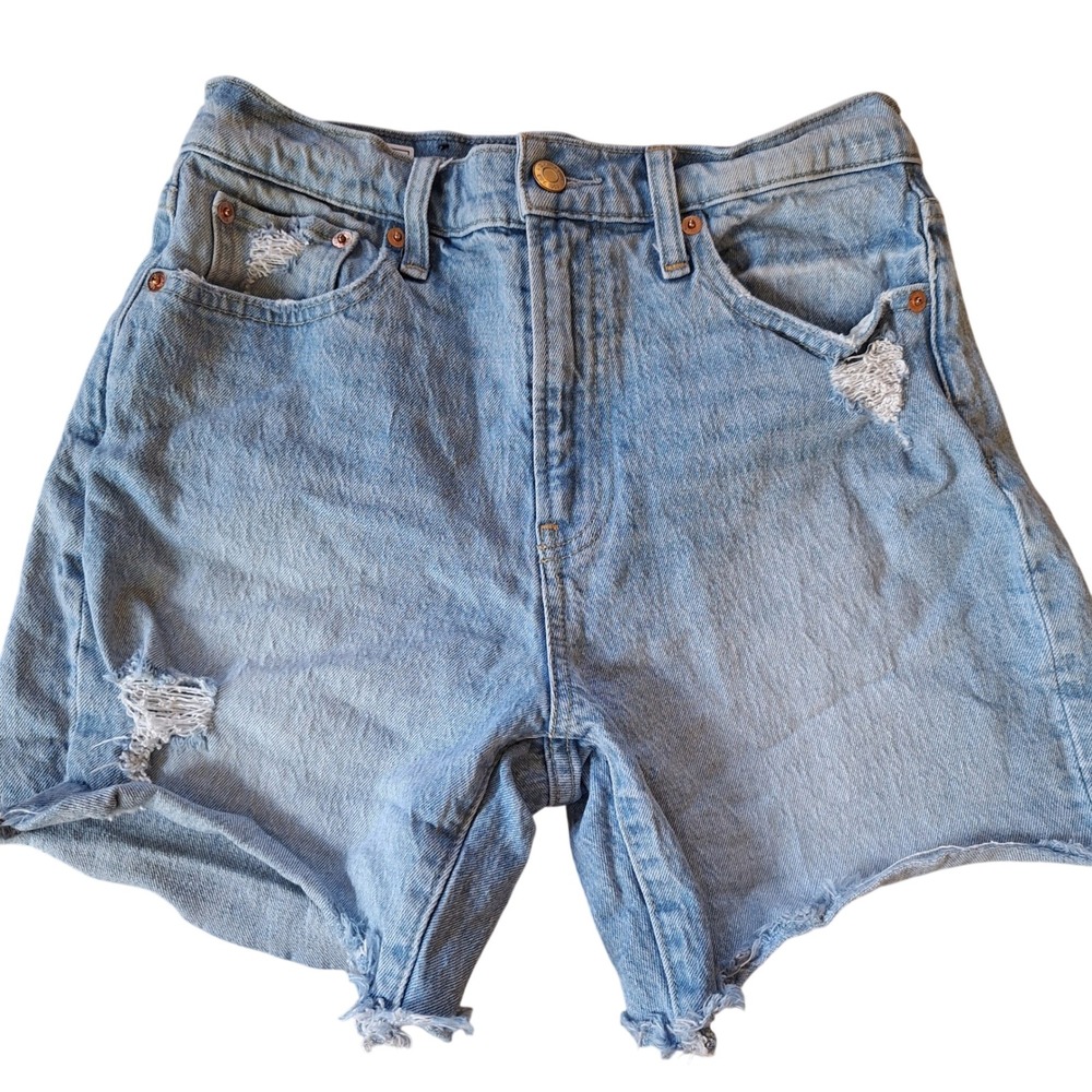 GAP Cheeky‎ Midi High Rise Shorts Denim Lightwash Raw Roll Hem Distressed  26